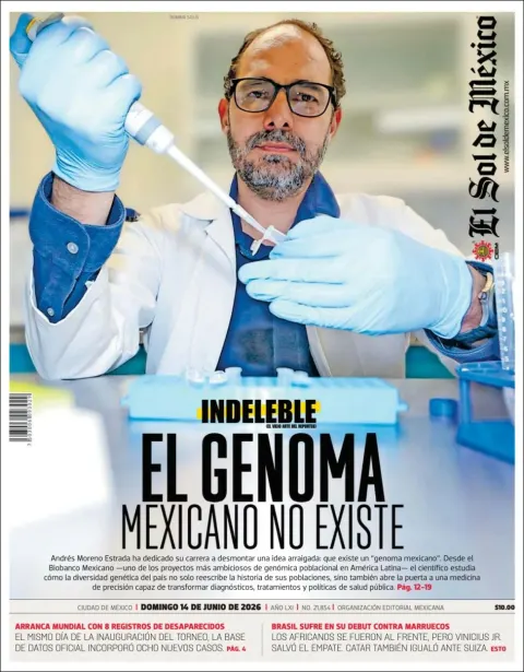 Portada de El Sol de Mexico del domingo, 14 de junio de 2026