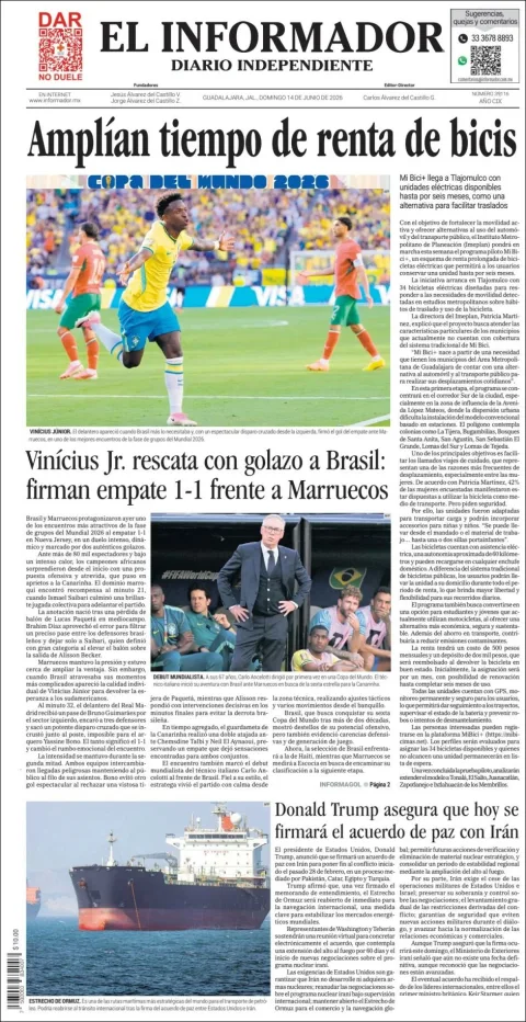 Portada de El Informador del domingo, 14 de junio de 2026