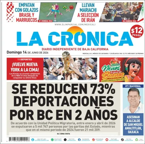 Portada de La Cronica del domingo, 14 de junio de 2026