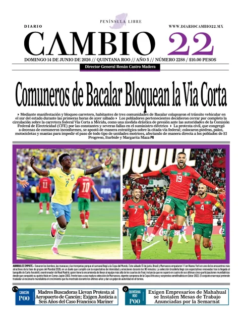Portada de Diario Cambio 22 (portada) del domingo, 14 de junio de 2026