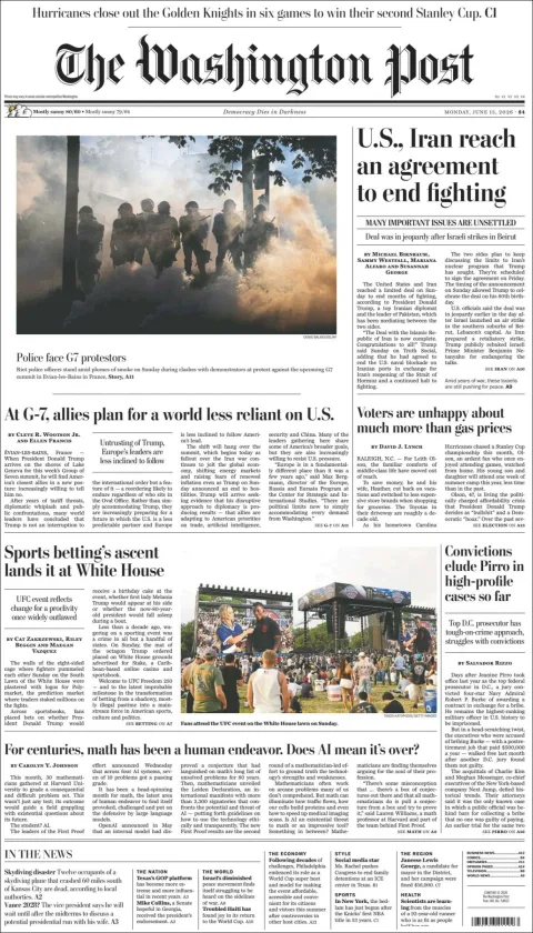 Portada de The Washington Post del lunes, 15 de junio de 2026