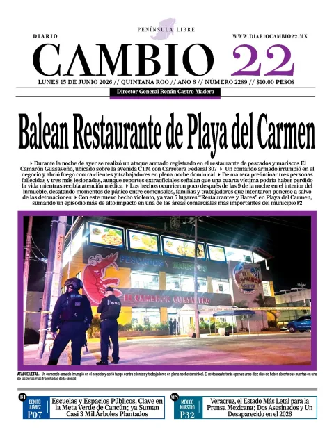 Portada de Diario Cambio 22 (portada) del lunes, 15 de junio de 2026