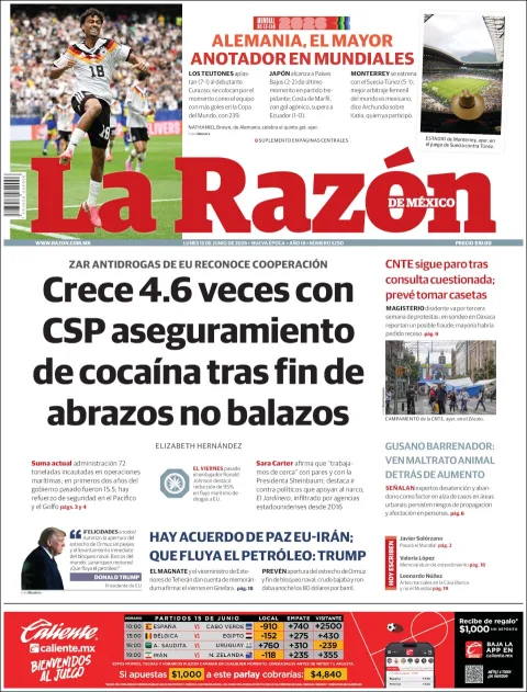 Portada de La Razon del lunes, 15 de junio de 2026