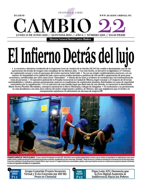 Portada de Diario Cambio 22 (contraportada) del lunes, 15 de junio de 2026