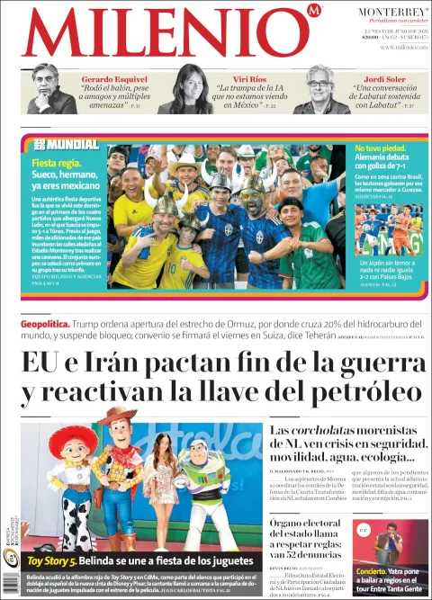 Portada de Milenio Edo de Mexico del lunes, 15 de junio de 2026