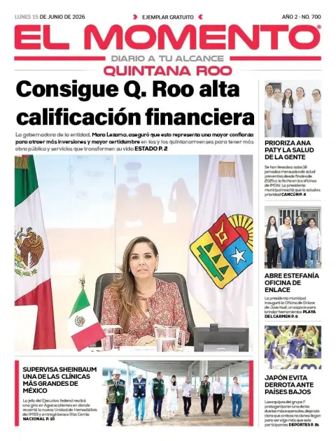Portada de El Momento Quintana Roo del lunes, 15 de junio de 2026