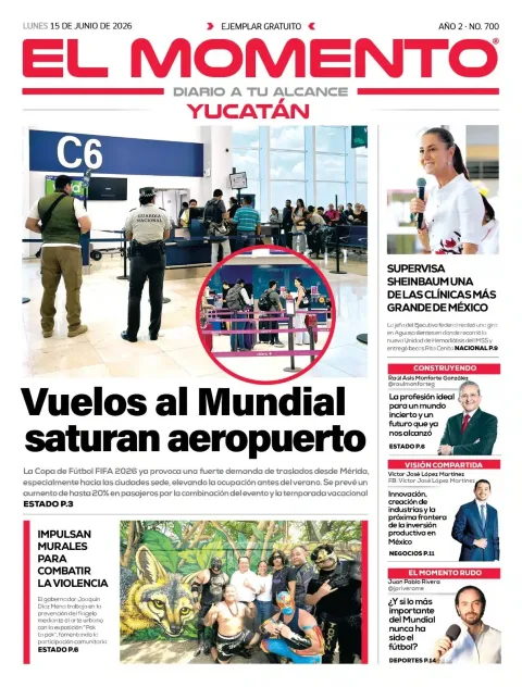 Portada de El Momento Yucatan del lunes, 15 de junio de 2026