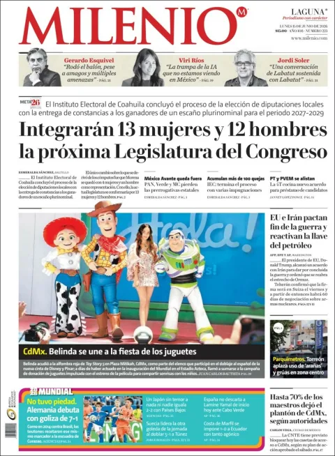 Portada de Milenio Laguna del lunes, 15 de junio de 2026
