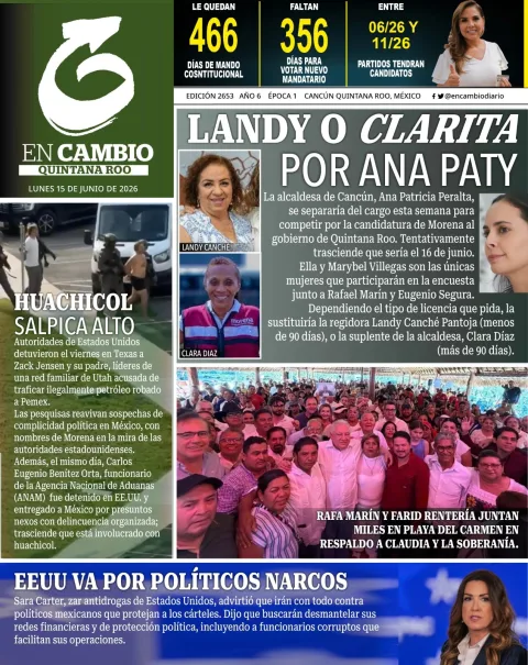 Portada de En Cambio - Quintana Roo (portada) del lunes, 15 de junio de 2026