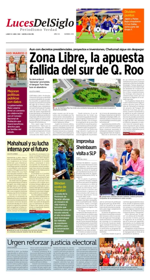 Portada de Luces del Siglo del lunes, 15 de junio de 2026