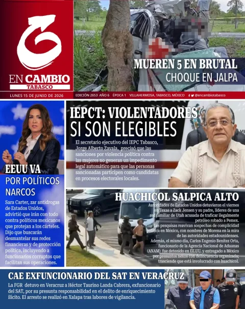 Portada de En Cambio - Tabasco (portada) del lunes, 15 de junio de 2026