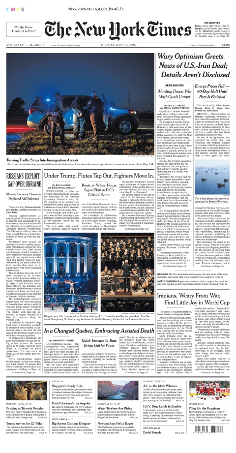 Portada de The New York Times (new York) del martes, 16 de junio de 2026