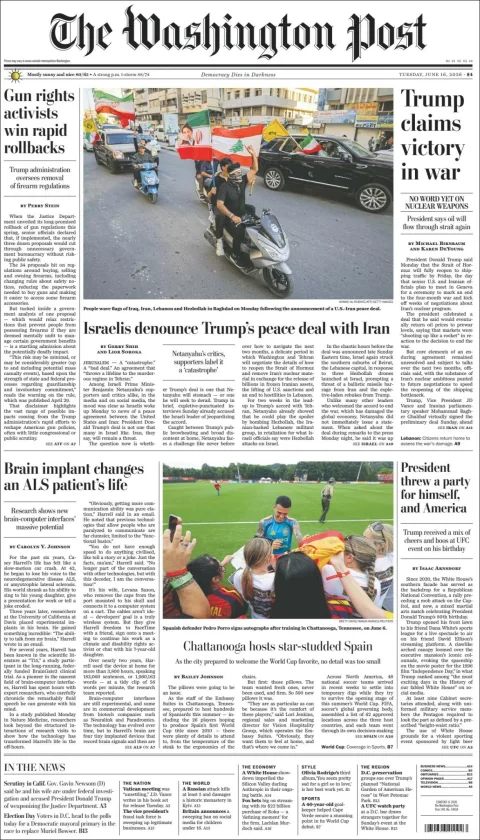 Portada de The Washington Post del martes, 16 de junio de 2026
