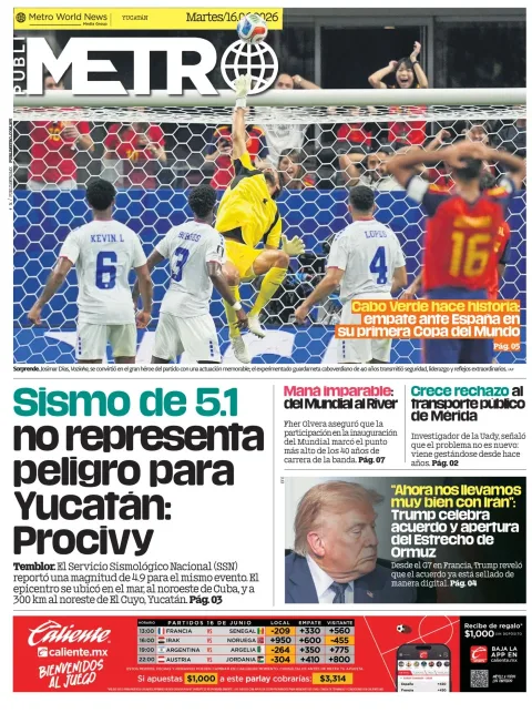 Portada de Publimetro Merida del martes, 16 de junio de 2026