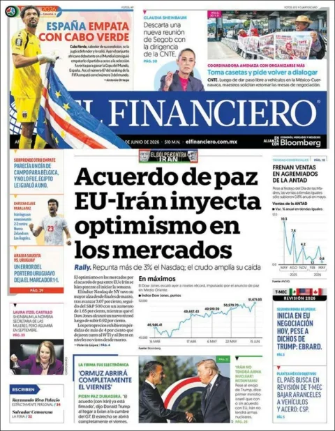 Portada de El Financiero del martes, 16 de junio de 2026