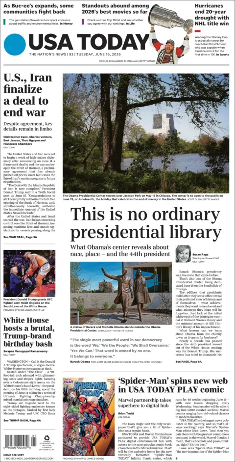 Portada de Usa Today del martes, 16 de junio de 2026