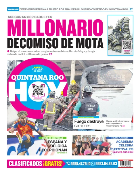 Portada de Quintana Roo Hoy (contraportada) del martes, 16 de junio de 2026