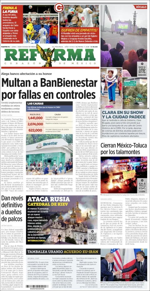 Portada de Reforma del martes, 16 de junio de 2026