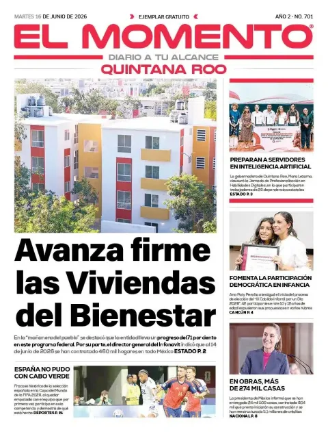 Portada de El Momento Quintana Roo del martes, 16 de junio de 2026