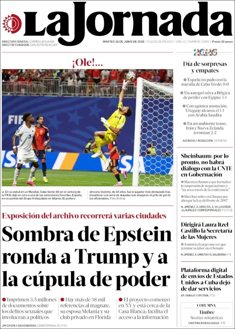 Portada de La Jornada del martes, 16 de junio de 2026