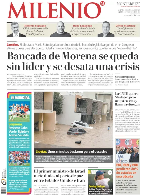 Portada de Milenio del martes, 16 de junio de 2026