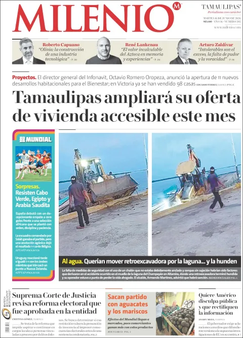 Portada de Milenio Tamaulipas del martes, 16 de junio de 2026