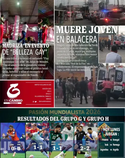 Portada de En Cambio - Tabasco (contraportada) del martes, 16 de junio de 2026