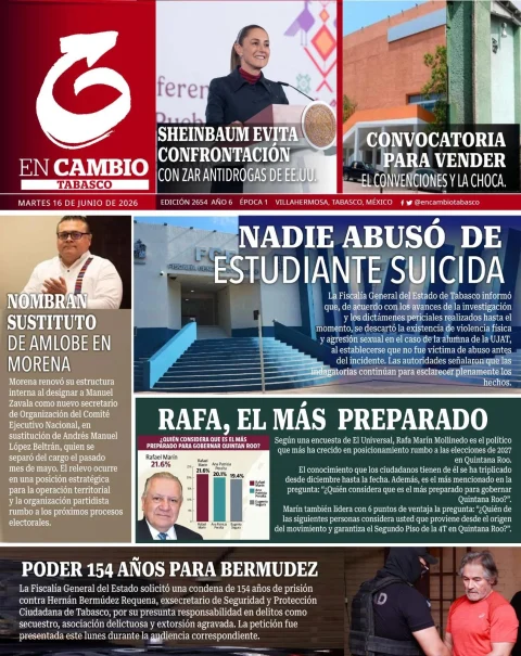 Portada de En Cambio - Tabasco (portada) del martes, 16 de junio de 2026
