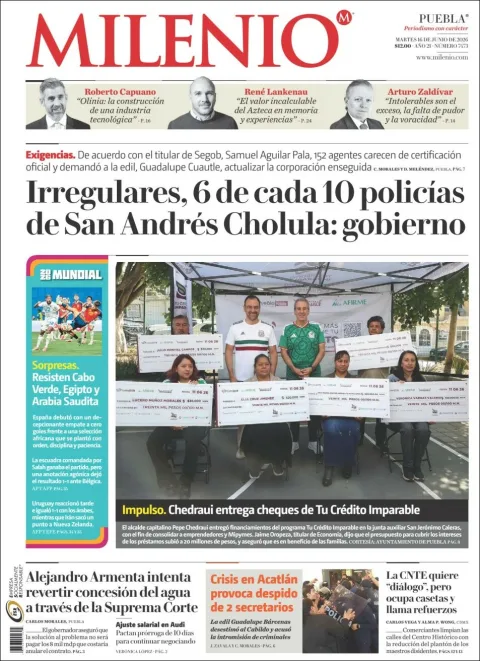 Portada de Milenio Puebla del martes, 16 de junio de 2026