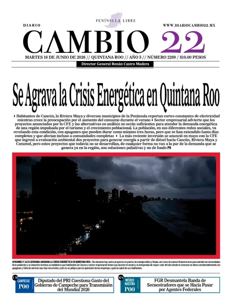 Portada de Diario Cambio 22 (contraportada) del martes, 16 de junio de 2026