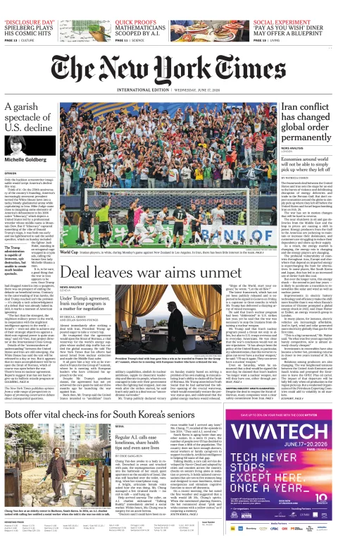 Portada de The New York Times (international) del miércoles, 17 de junio de 2026