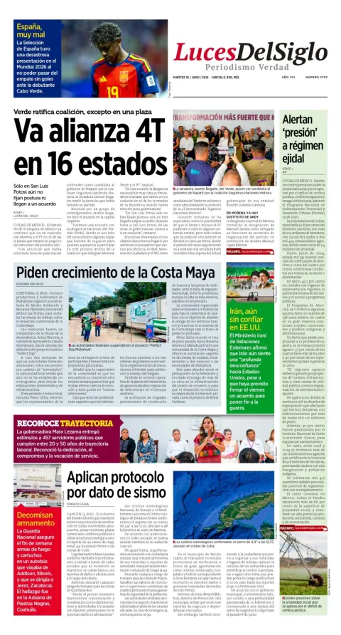 Portada de Luces del Siglo del martes, 16 de junio de 2026