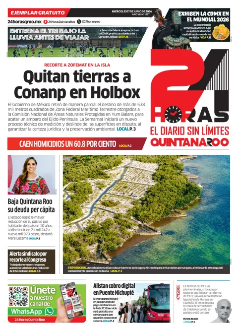 Portada de 24 Horas Quintana Roo del miércoles, 17 de junio de 2026