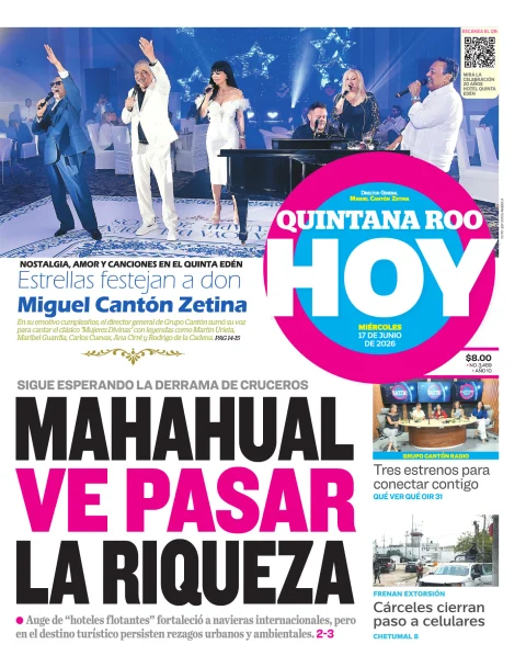 Portada de Quintana Roo Hoy (portada) del miércoles, 17 de junio de 2026