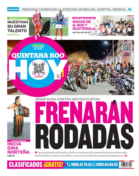 Portada de Quintana Roo Hoy (contraportada) del miércoles, 17 de junio de 2026
