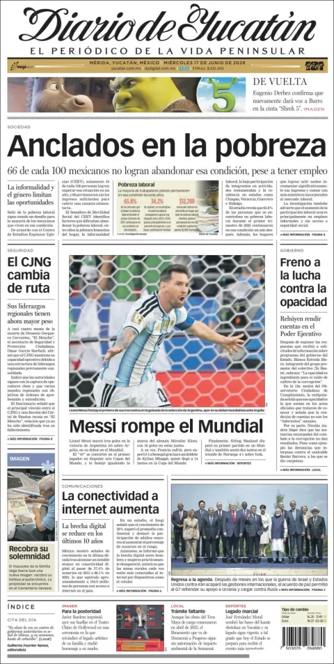 Portada de Diario de Yucatán del miércoles, 17 de junio de 2026