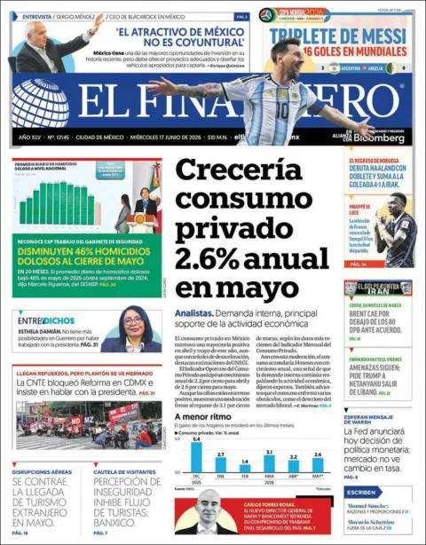 Portada de El Financiero del miércoles, 17 de junio de 2026