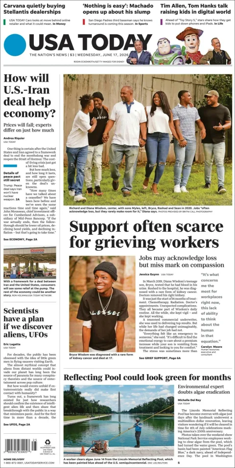Portada de Usa Today del miércoles, 17 de junio de 2026
