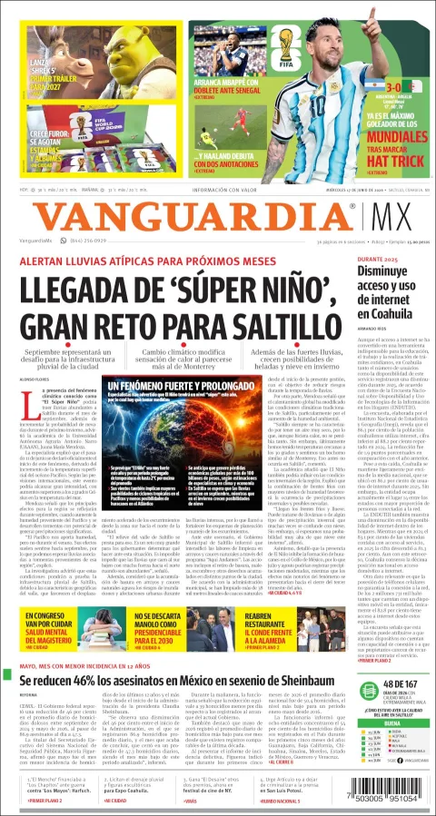 Portada de Vanguardia del miércoles, 17 de junio de 2026