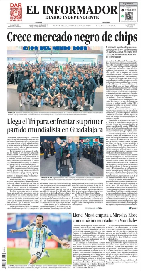 Portada de El Informador del miércoles, 17 de junio de 2026