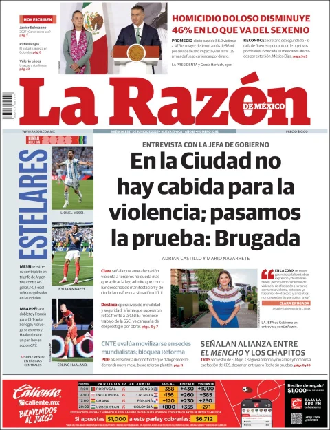 Portada de La Razon del miércoles, 17 de junio de 2026