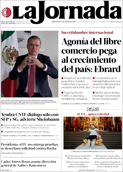 Portada de La Jornada del miércoles, 17 de junio de 2026