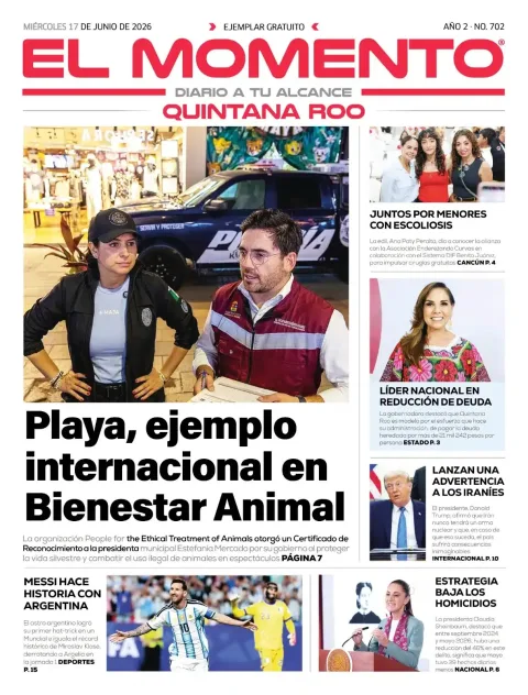 Portada de El Momento Quintana Roo del miércoles, 17 de junio de 2026