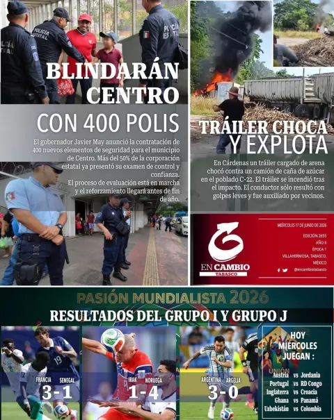 Portada de En Cambio - Tabasco (contraportada) del miércoles, 17 de junio de 2026