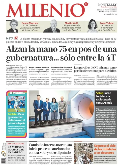 Portada de Milenio del miércoles, 17 de junio de 2026