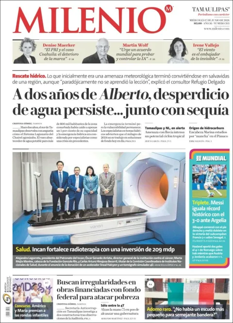 Portada de Milenio Tamaulipas del miércoles, 17 de junio de 2026