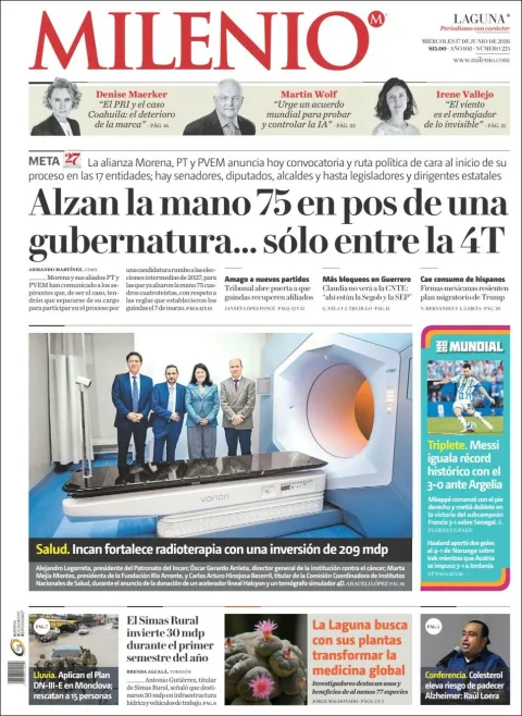 Portada de Milenio Laguna del miércoles, 17 de junio de 2026