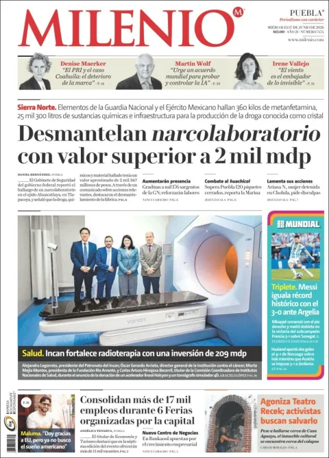 Portada de Milenio Puebla del miércoles, 17 de junio de 2026