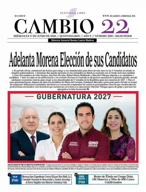 Portada de Diario Cambio 22 (portada) del miércoles, 17 de junio de 2026