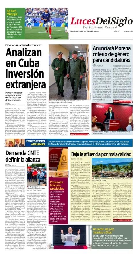 Portada de Luces del Siglo del miércoles, 17 de junio de 2026